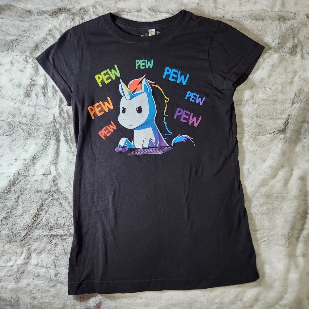 Tee Turtle Gamer Girl Rainbow Unicorn Cotton Graphic Tee - Women's Slim Fit M